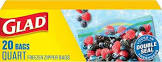 Glad 20 Zipper Bags Quart Size Freezer