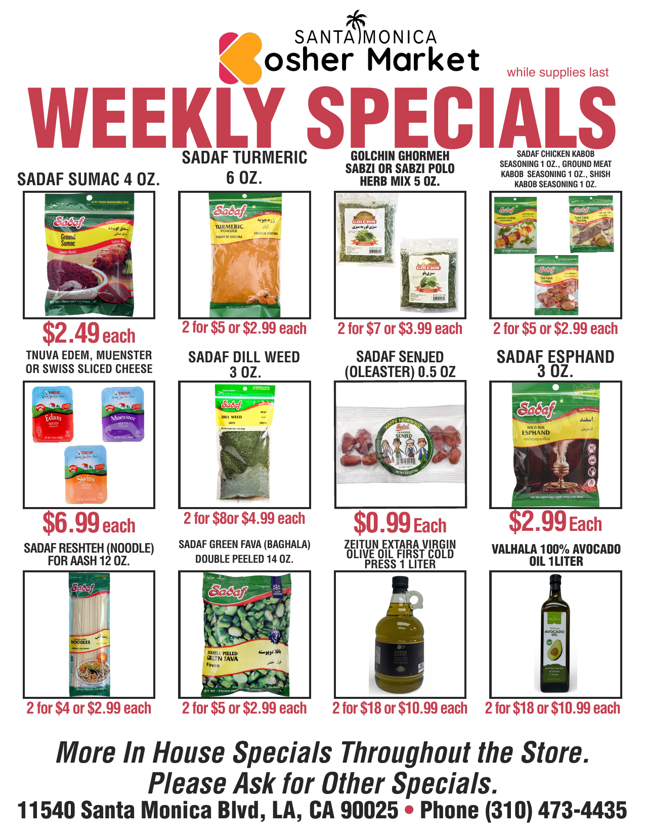 Santa Monica Kosher Market Weekly Specials – Spices, Cheeses, Oils